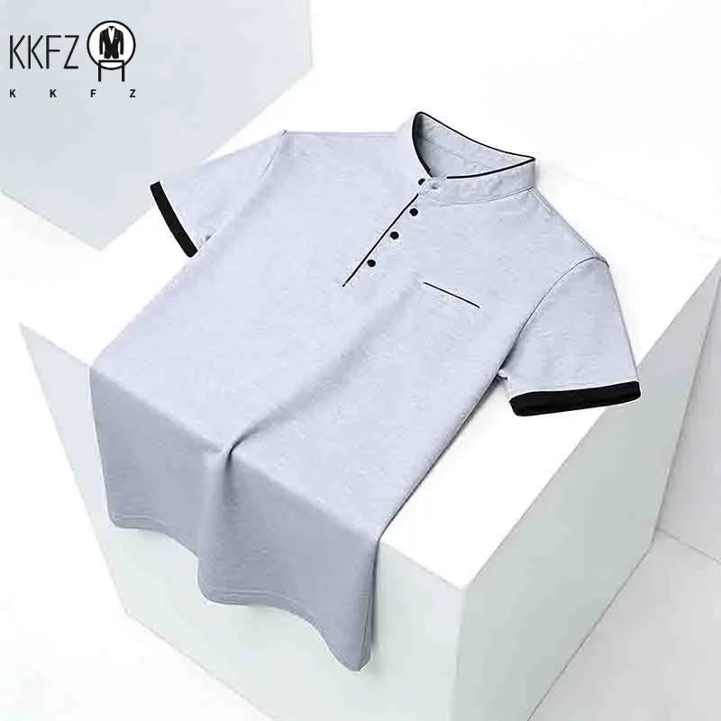2026 New Men's Mint Green Stand Collar Polo Shirt Office Commute Business Casual Top