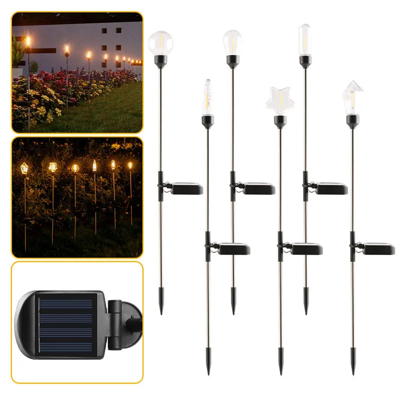 2pcs Solar Pathway Light Outdoor Waterproof with 3000K Tungsten Filament Bulb Landscape Lighting for Yard Driveway GardenWalkway