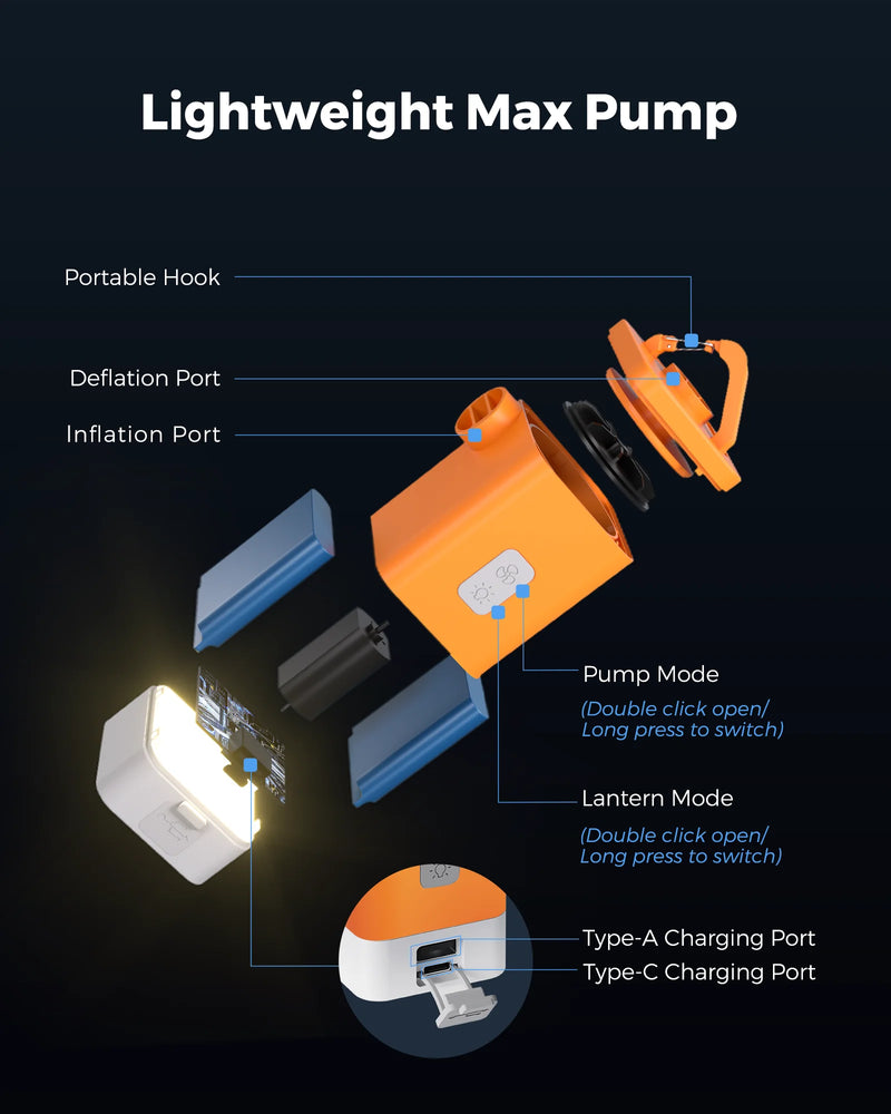 FLEXTAIL MAX PUMP 2 PLUS - Portable Electric Air Pump with Adjustable Lighting, USB Power Source, and Dual Pressure Levels