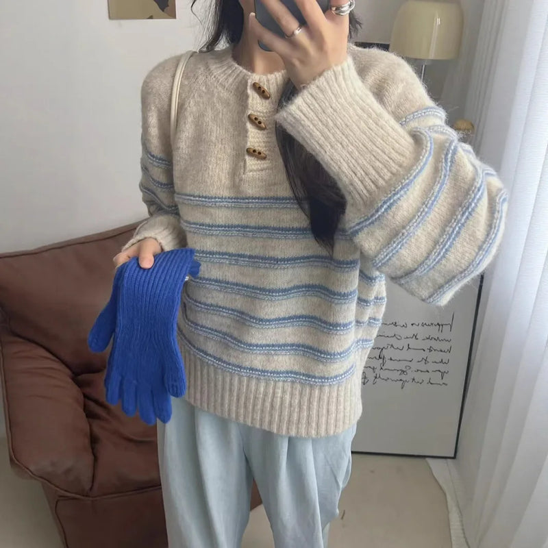 Pull Femmes Tendances 2025 Fashion Striped Women's Sweater Spring Autumn Knitwear Woman Clothes Pullover Long Sleeve Tops