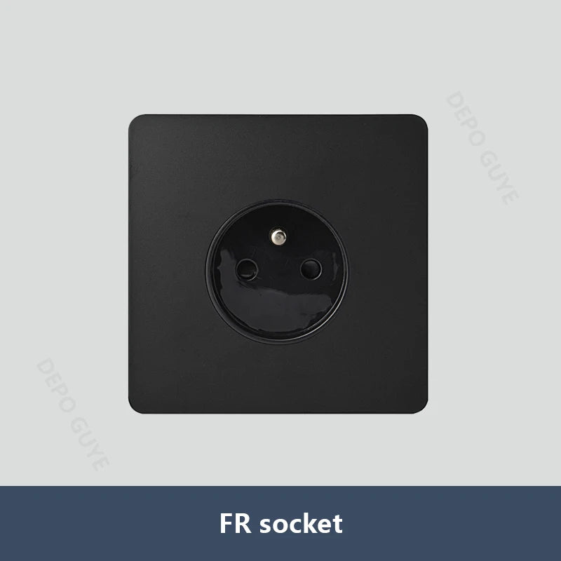 Black Vintage Toggle EU FR Lamp Switch Socket,Retro Brass Lever Light Switch Univeral Stainless Steel Dual Wall Socket With USB