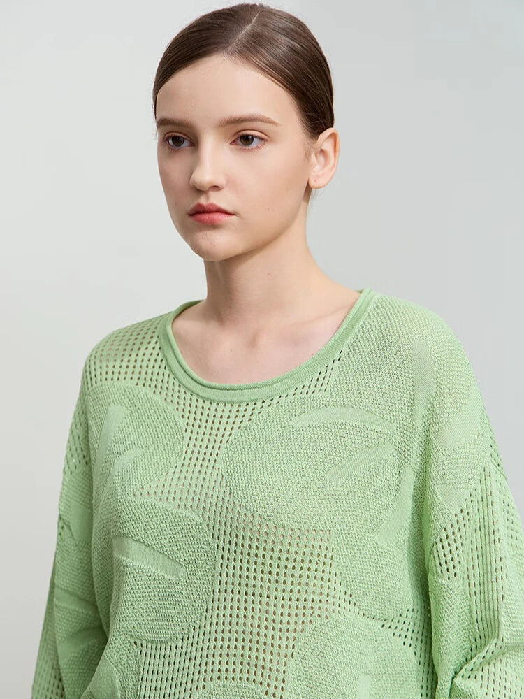Amii 2026 Minimalist Autumn Round Neck Shoulder Sleeves Hollow Knitted Sweater Hole Picking Jacquard Craft Loose Top 12541142