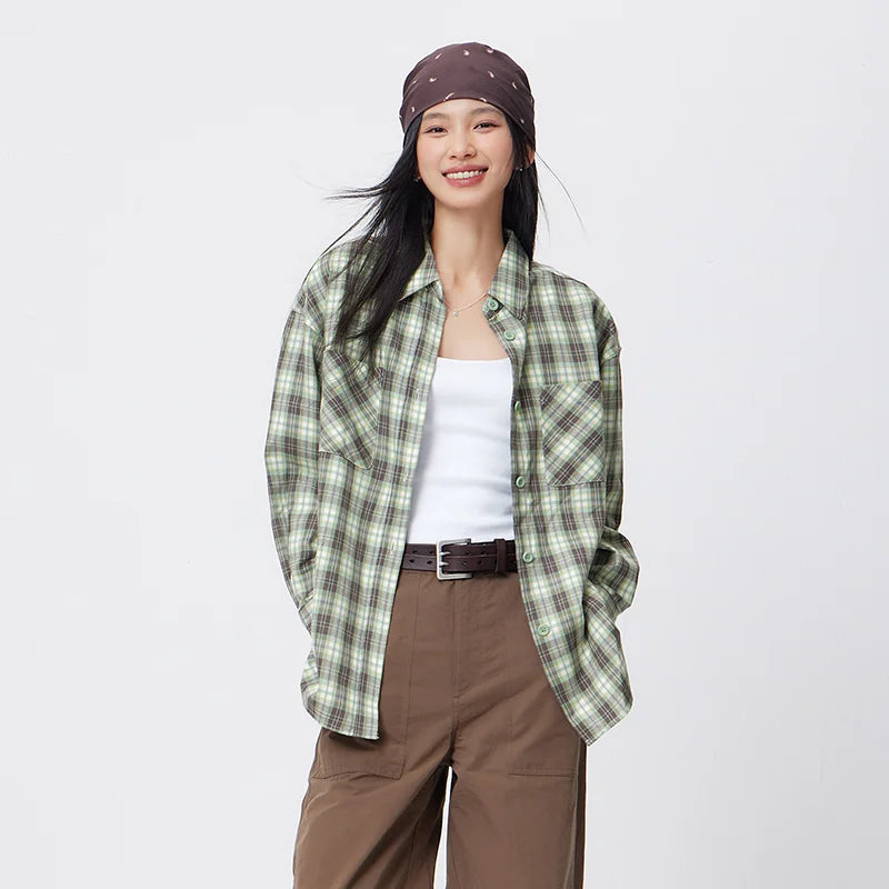 Semir Vintage Shirt Women Long Sleeve Mid Length Red Plaid Top Loose Casual Fashion Blouse 2026 Spring Stylish Outerwear