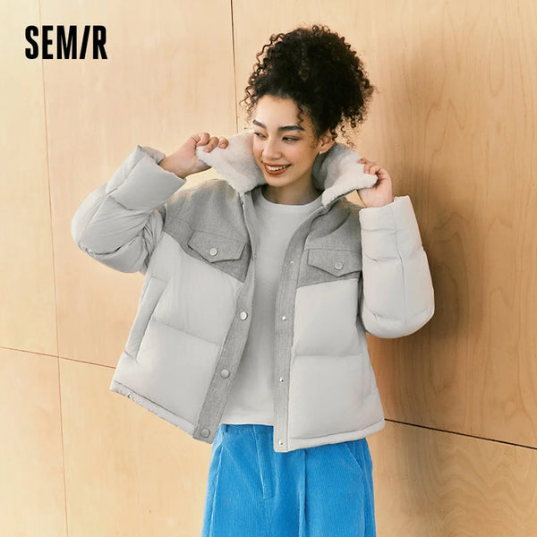 អាវក្រៅ Semir សម្រាប់ស្ត្រី ធ្វើពីក្រណាត់ប្រឆាំងចរន្តអគ្គិសនី ៩០ ភាគរយ ធ្វើពីរោមចៀម ទំហំធំ សមនឹងរដូវរងា ឆ្នាំ២០២៦ អាវក្រៅផ្ទះ