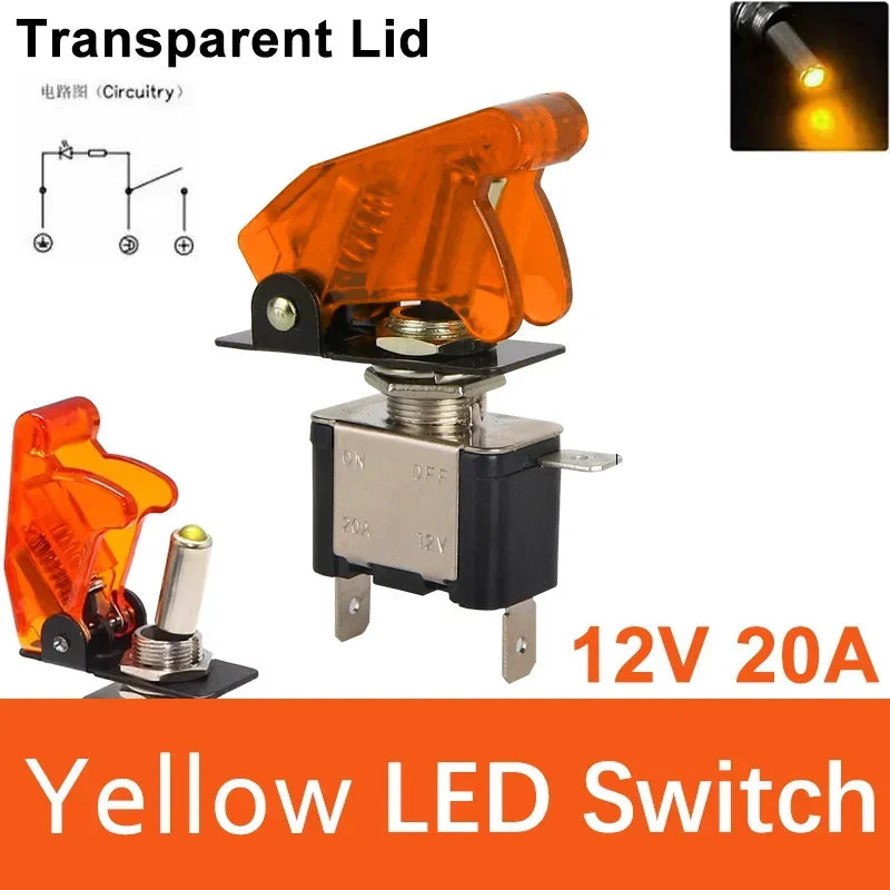 Auto Car Boat Truck Illuminated Led Toggle Switch With Safety Aircraft Flip Up Cover Guard 12V20A transparent