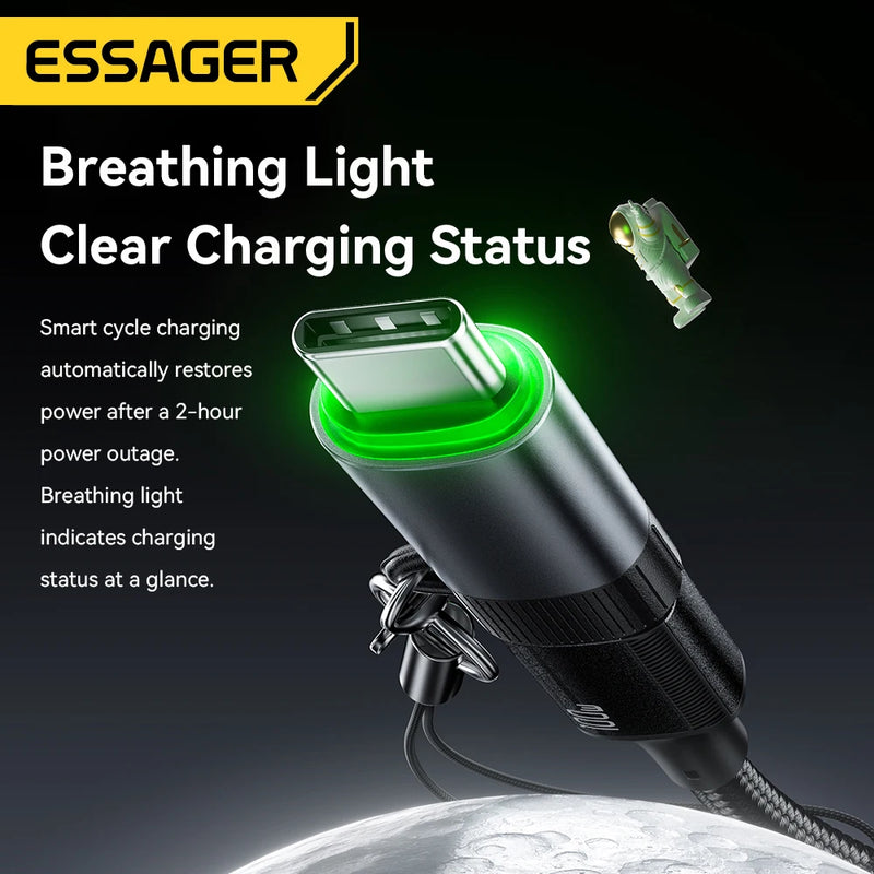 អាដាប់ទ័រ OTG បិទឆ្លាតវៃ Essager 100W 5A ប្រភេទ C ឧបករណ៍ភ្ជាប់ OTG ជាមួយខ្សែសម្រាប់ iPhone 17 16 15 ទូរស័ព្ទ Android ថេប្លេតកុំព្យូទ័រយួរដៃ