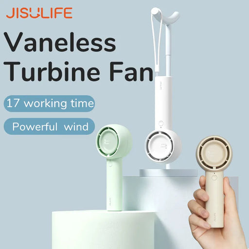 JISULIFE Mini Portable Fan Powerful Trubo Rechargeable Bladeless Fans Ultra-quiet Personal Hand Fan Small Pocket Hand-held Fan