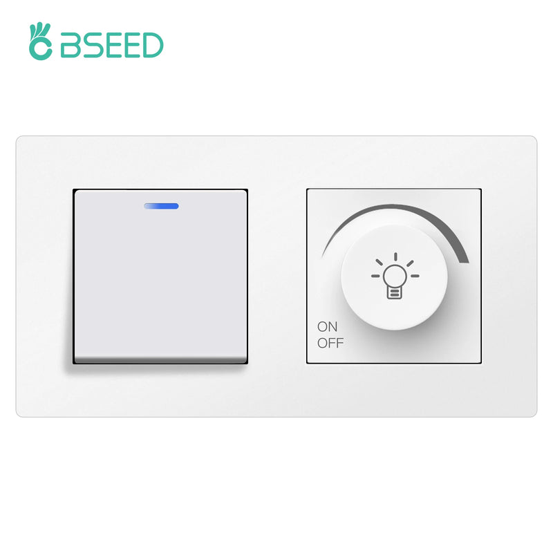 BSEED Normal Light Dimmer Switch Rotary Knob Dimmer Switch Adjustable Brightness Controller Plastic Frame Button Dimmer Switch