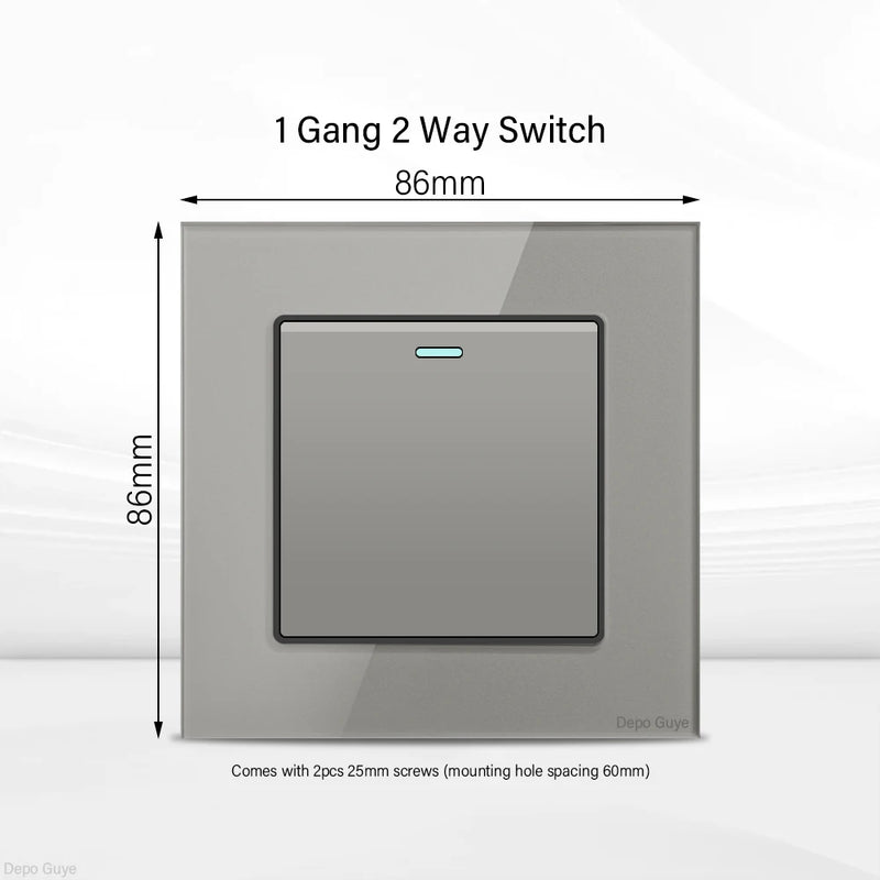 Grey UK 13A Tempered Glass USB Type C 18W Quick Charge Socket,Dual Universal Power Outlet,Home Light Electric Switch Panel