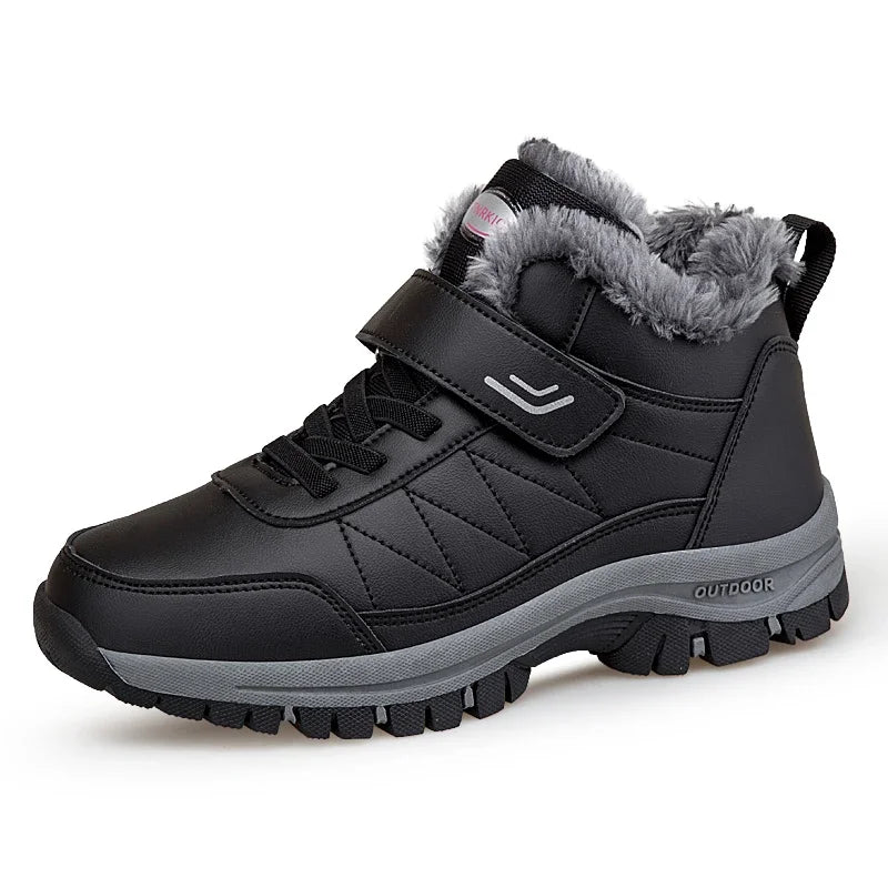 Winter Fleece Lined Elderly Snow Boots Artificial Leather High Top Non Slip Outdoor Warm Winter Shoes for Seniors Men Women