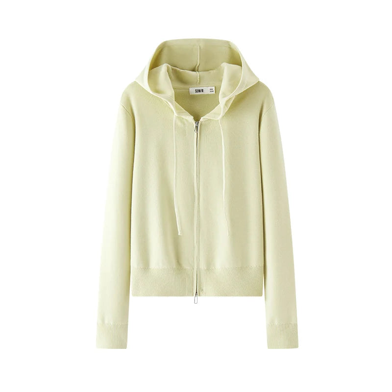 Semir Women Cardigan Hooded Solid Knitwear Regular Shoulder Slim Soft Casual Style Autumn Layering Sweater 2026