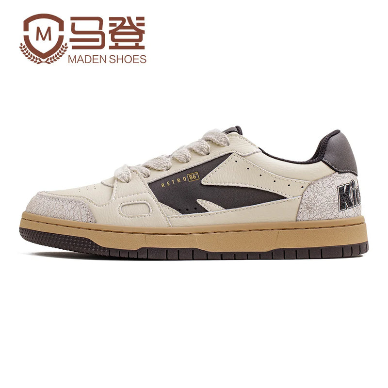 Maden Retro Color Block Board Shoes Chunky Platform Soft Sole Lace-Up Round Toe Skate Shoes Street Trendy Men's Casual Sneakers