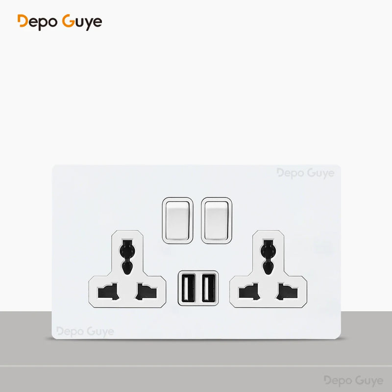 Toggle Switch White Stainless Steel Panel Retro Lever Switch AC110-250V 1 2 3 4Gang 2Way Wall light Switch Dual EU/France Socket