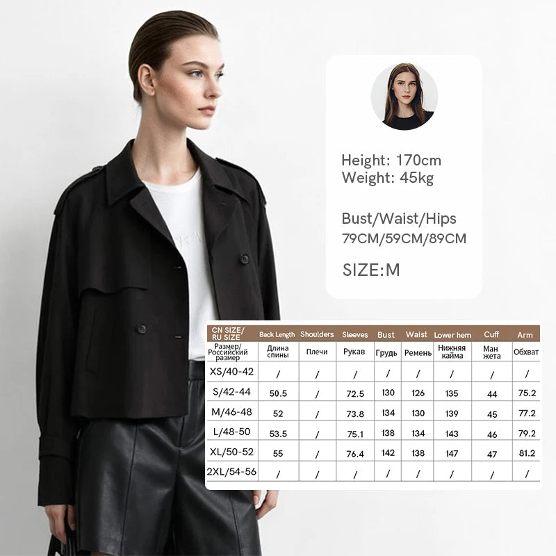 អាវធំរដូវស្លឹកឈើជ្រុះ Amii Minimalist ធ្វើពីកប្បាស Double Breast Lapel Raglan Sleeve អាវខ្លីរលុងសម្រាប់ការិយាល័យ អាវក្រៅស្ត្រី 12623099