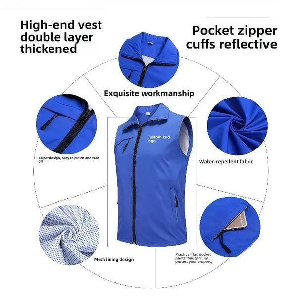 Seven Solid-Color Composite Mesh Three-Pocket Vest Outdoor Training Institution Team Workwear Clothes Custom Logo Printing