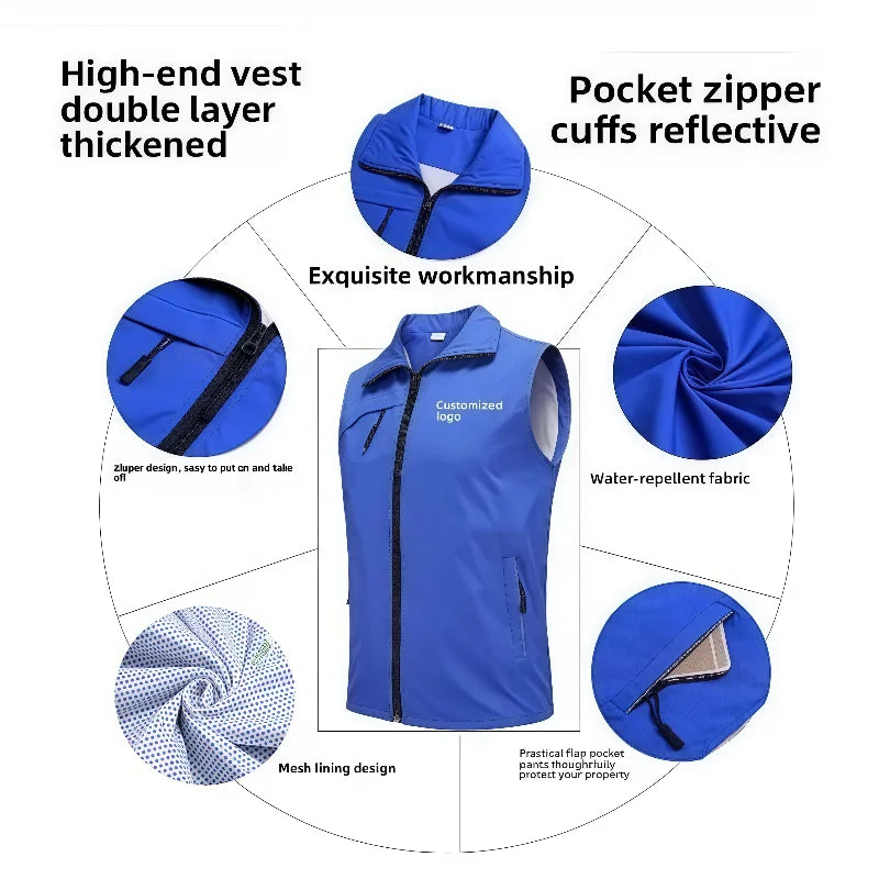 Seven Solid-Color Composite Mesh Three-Pocket Vest Outdoor Training Institution Team Workwear Clothes Custom Logo Printing
