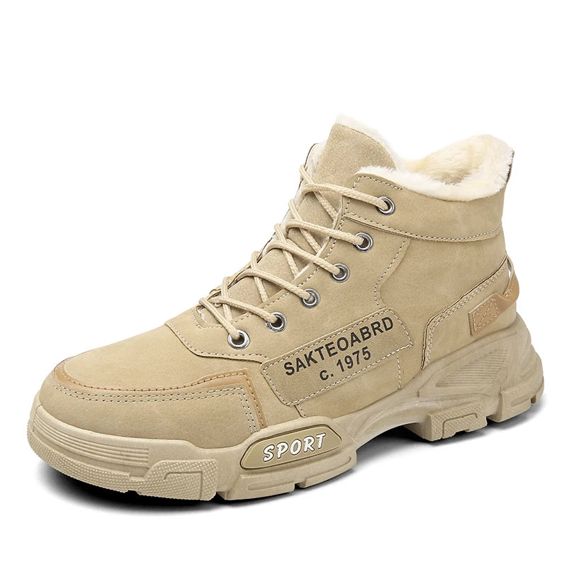 Men's boots winter warm plus velvet high-top Joker casual cotton boots fashion youth soft-sole non-slip outdoor snow work boots