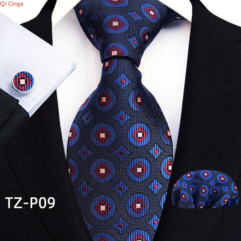 2026 New Men's Jacquard Fabric Tie Set Perfect for Business/Banquets/Formal Wear/Weddings. (Tie + Pocket Square + Cufflinks)