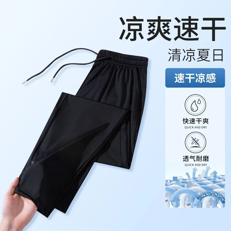 2026 Highly Elastic Men's Summer Ice Silk Pants, Thin Unisex Quick-dry Sports Trousers, Blue and Black Casual Pant.