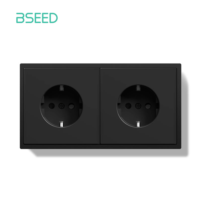 BSEED EU Standard Single Wall Socket Double Electrical Outlets Germany Russia Wall Power Socket White Black Plastic Frame 16A