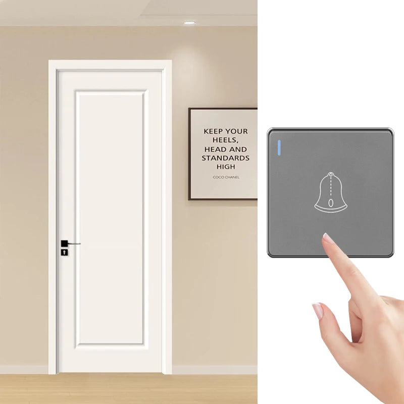 Wall Doorbell Switch Reset Push Button Wire drawing Panel,EU/UK/US/Standard Home hotel doorbell Automatic reset button switch 86