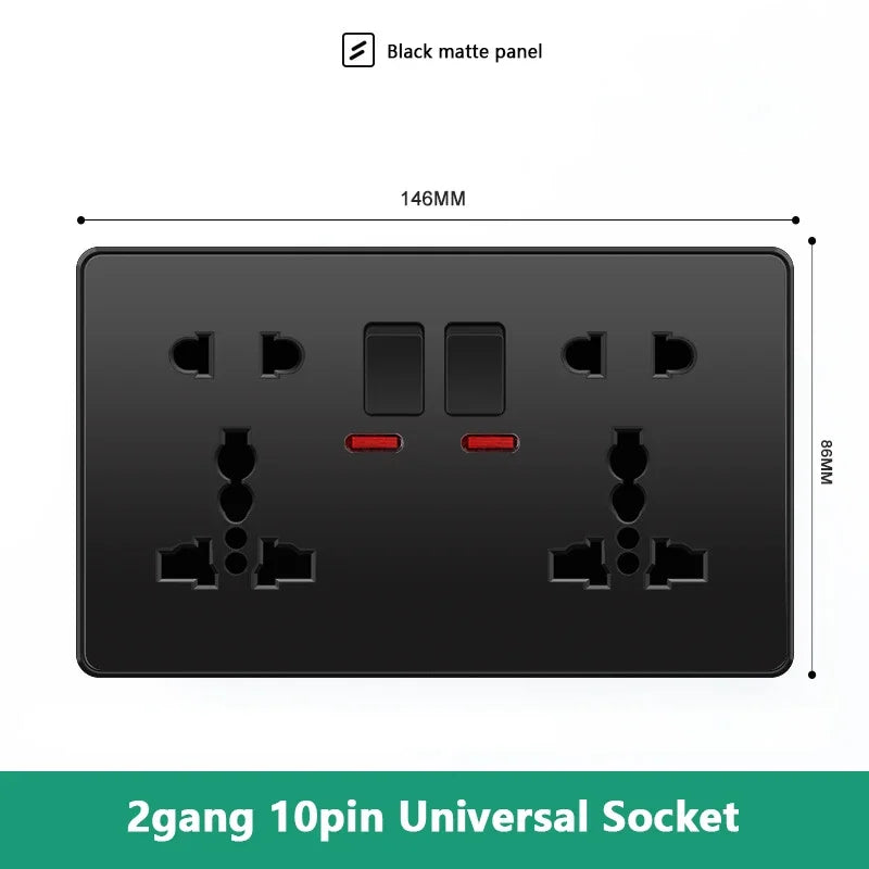 Universal 18W Fast Type C Wall 220V Power Outlet Plug, UK Black 13A Socket Switch, Electrical Wall Socket Panel with USB Charger