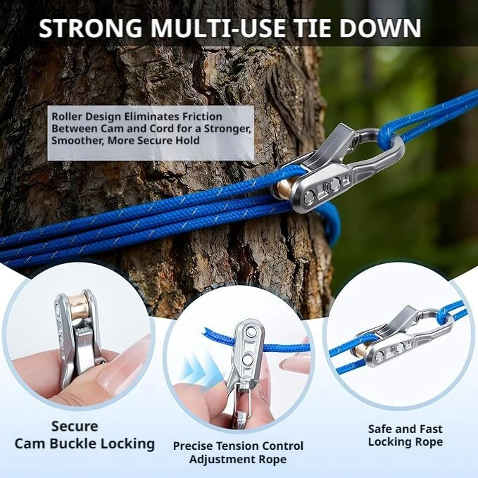SEAMETAL Aluminum Alloy Tent Rope Tensioner Stainless Steel Self Lock Rope Adjuster Anti-Slip Tarp Tightener Outdoor Accessories