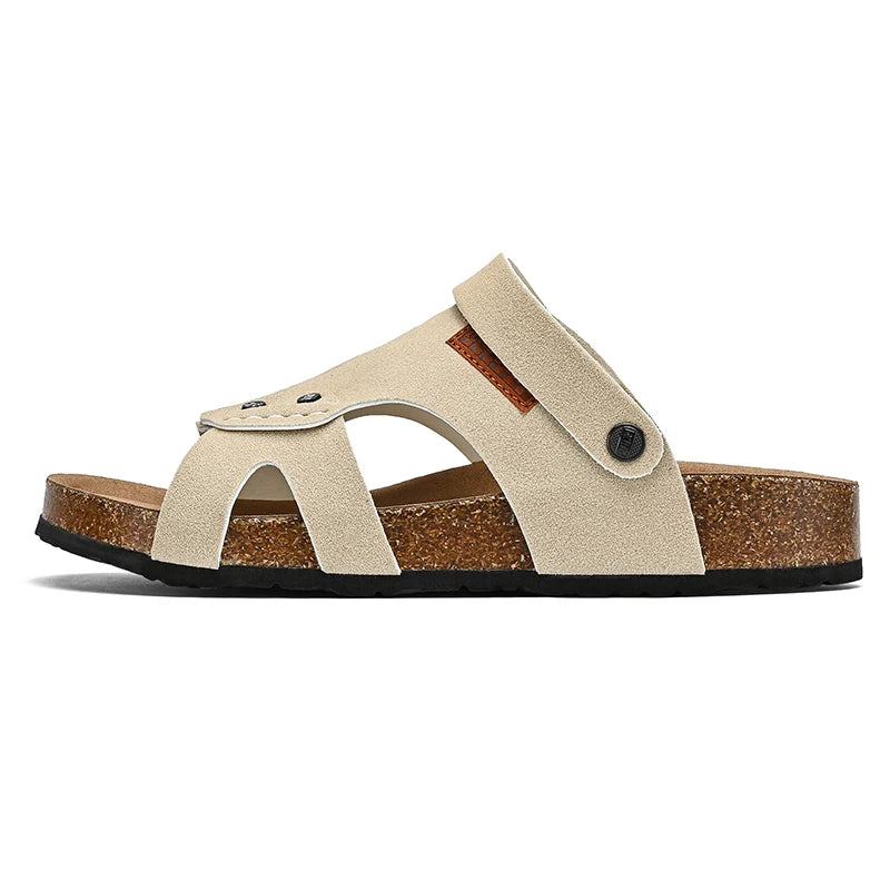 Summer Mens Retro Cork Slippers Sandals Men Suede Leather Sandals Brown Black Comfortable Dropshipping