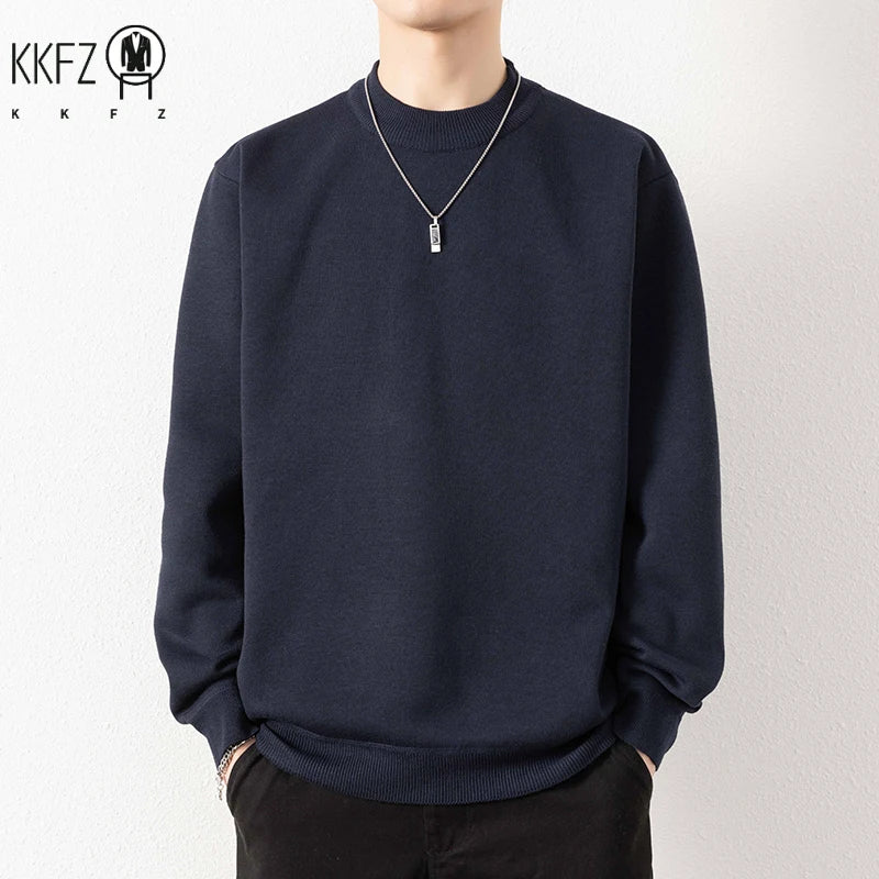 Men Loose Silhouette Half Turtleneck Knitwear Full Plush Lining Long Sleeve Thermal Sweater Casual Daily Base Outfit