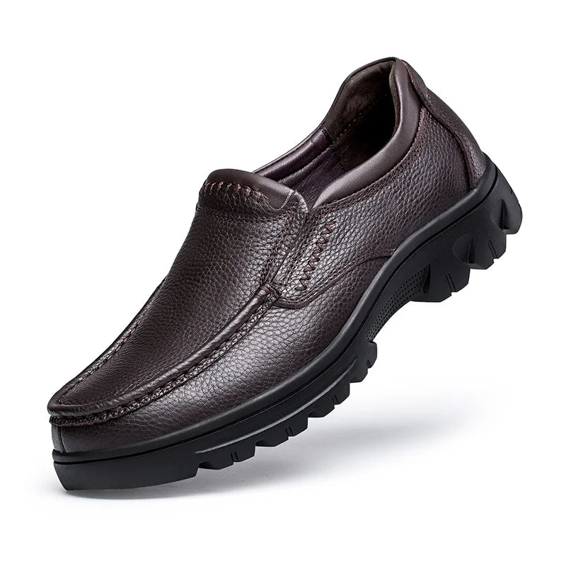 Autumn Winter Men Slip On Natural Genuine Leather Shoes Oxfords Black Brown Big Size 37-46 47 48 49 50 Dropshipping