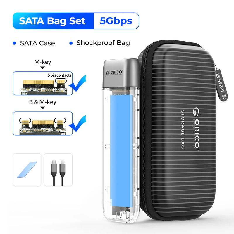 ORICO M.2 SSD Case NVME SATA SSD Enclosure Tool Free 10Gbps M.2 to USB Type C Transparent External Adapter Portable