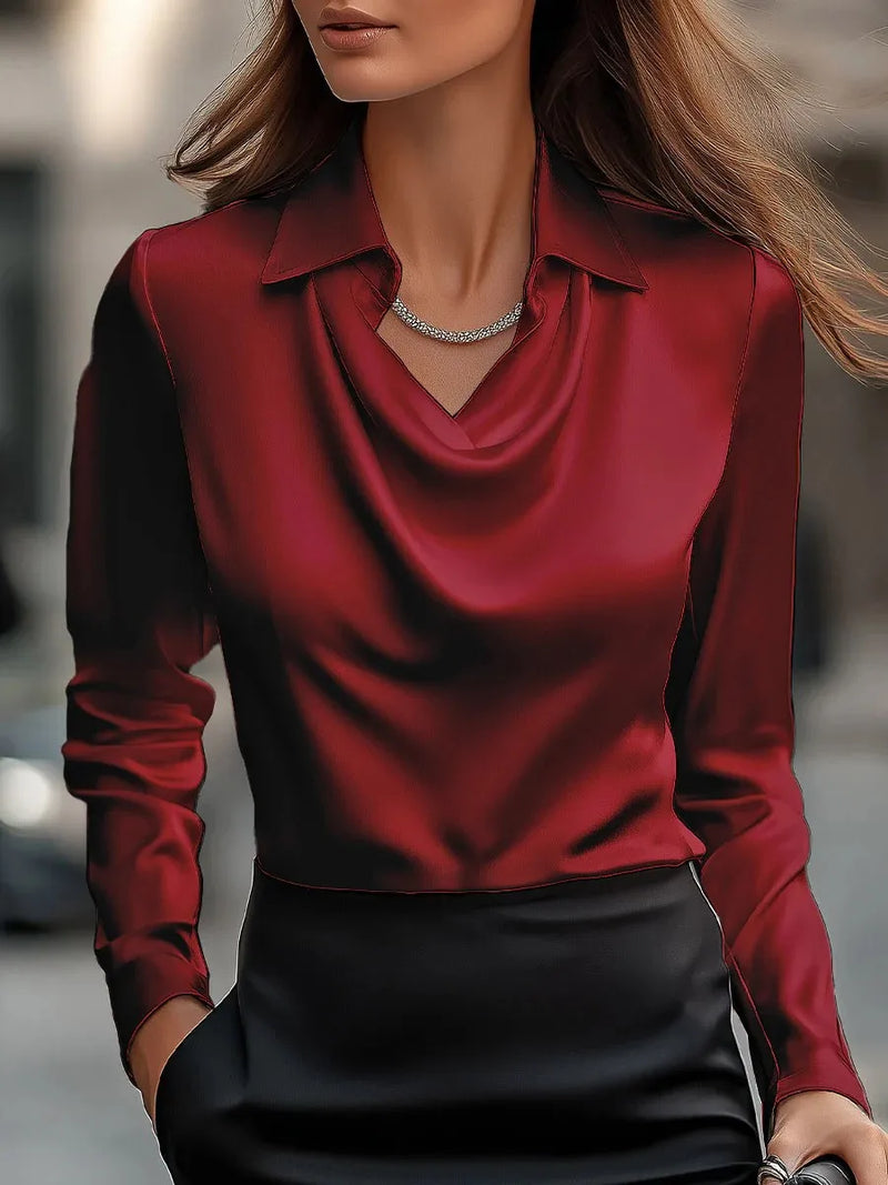 White Women Long-sleeved Pullover Shirts, Purple Commuter Square Neck Printed Shirt, Available in Gold, Blue, Black, Red.