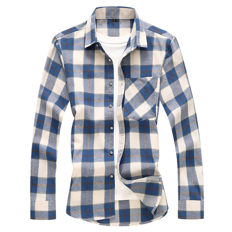 2026 New Men's Classic Striped Plaid Shirt, Short Sleeve/Long Sleeve Available, Shirts with Left Chest Pocket M-5XL 6XL 7XL