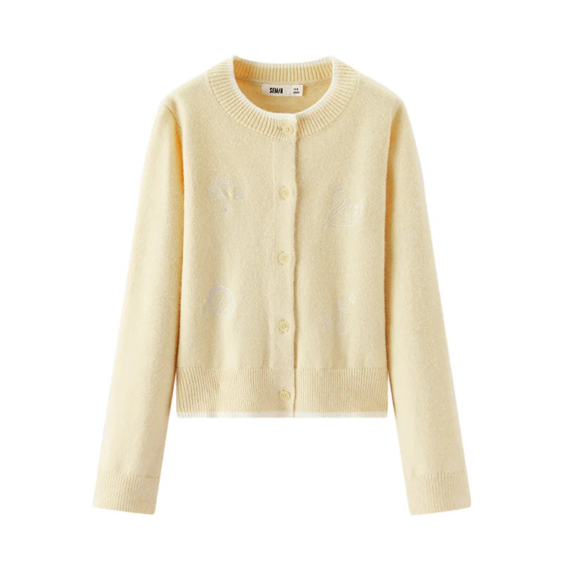Semir Embroidered Knit Cardigan Layered Style Women 2025 Winter Short Design Unique Look Fashion Warm Top Casual Sweater