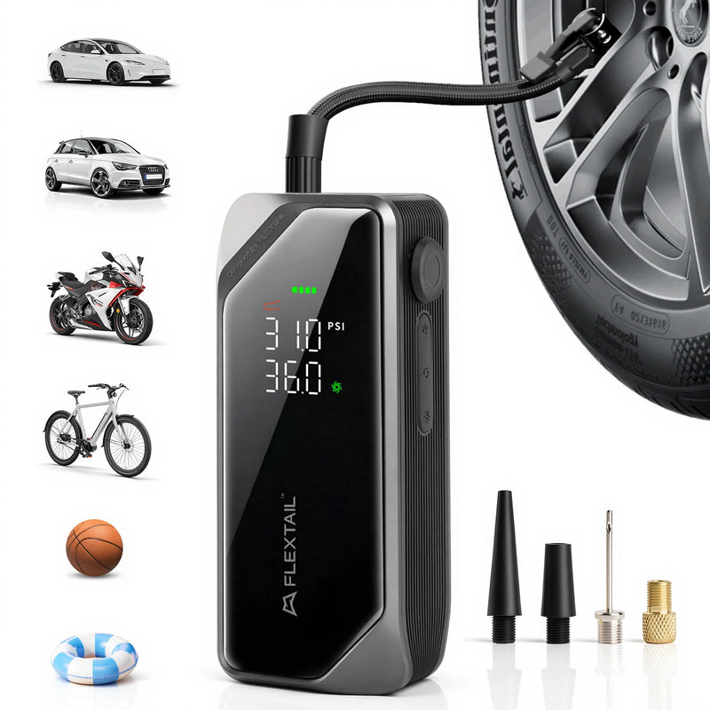 FLEXTAIL 150PSI Tire Pump, Electric Tire Inflator for Car Bicycle Motorbike Balls, 4 Modes Fast Tire Inflation, 3 Lighting Modes
