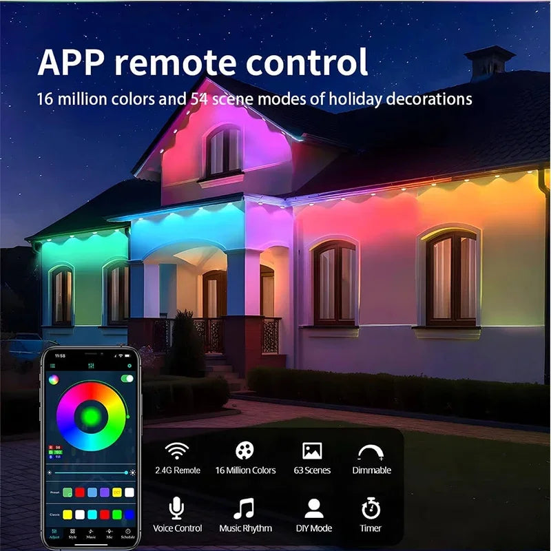 RGB Eaves Lights Bluetooth Permanent Outdoor Lighting Lights Music Sync Timer IP67 Waterproof String Party Home Holiday Decor
