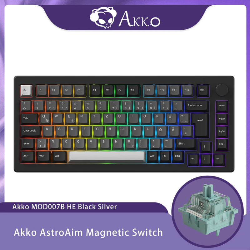 Akko MOD007B HE Magnetic Switch Mechanical Keyboard Black 75% ISO-DE Aluminum CNC Rapid Trigger 0.005mm 8K ARGB Gaming Keyboard