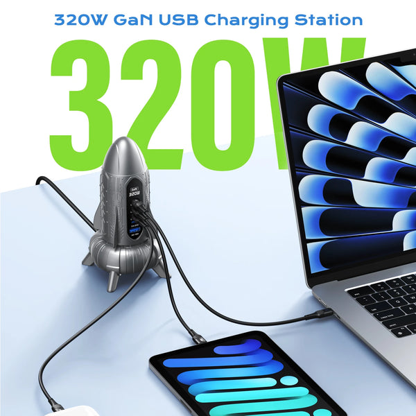 ឆ្នាំងសាក GaN USB C 320W 100W PD3.0 PPS QC3.0 USB Type C សម្រាប់ iPhone 16 15 Samsung Macbook Laptops Tablets