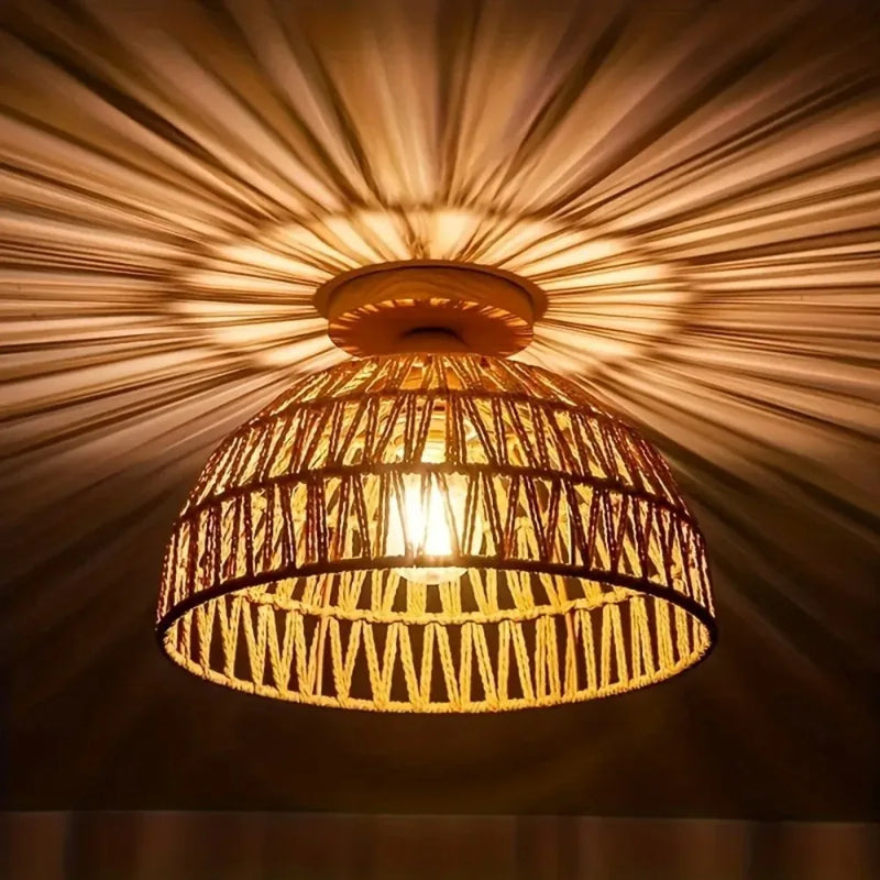Handmade Wabi-sabi Natural Handmade Wicker Lampshade Ceiling Mount for Island Restaurant Bedroom Living Room - No Bulb Included
