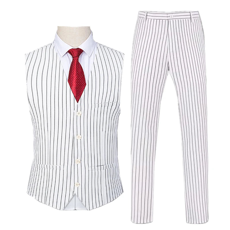 2026 New Men's Sleeveless Vest with Trousers, Wedding Party 2-Piece Set, White, Black, Red, Purple, Asian Size M-6XL