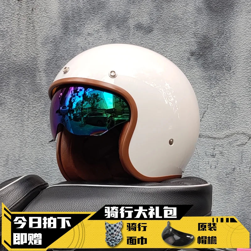 Retro Half Helmet Motorcycle Helmet Women's Motorcycle three-quarters Male American Cruising Motorcycle Half Helmet