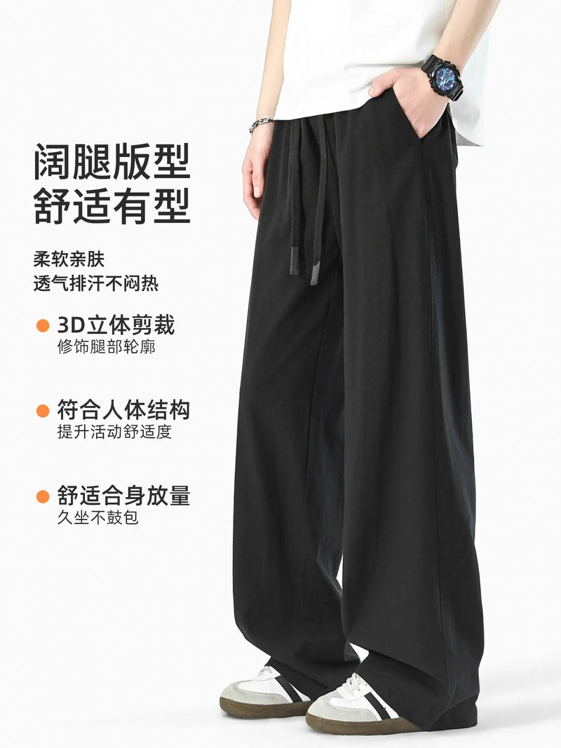 DUKEEN Men's Tencel Lyocell Wide Leg Pants Summer Breathable Lightweight Loose Fit Straight Leg Casual Trousers