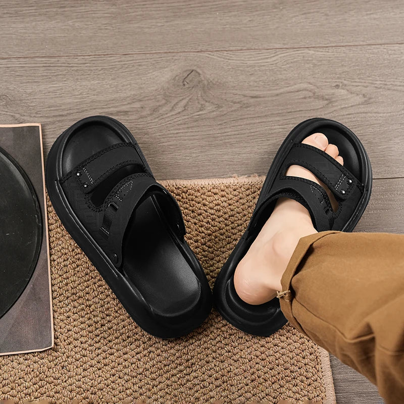 Men's casual Solid Color One strap slide sandlas summer breathable light soft sole slip on outdoor beach shoes walking sandlas