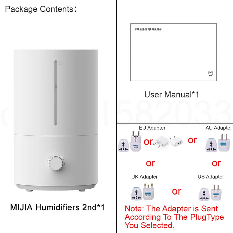 MIJIA Humidifier 2nd, 300 ML/h Mist, Top‑Fill, 99.9% Silver‑Ion Antibacterial, Quiet ≤38 dB, 4L Humidifiers For Home