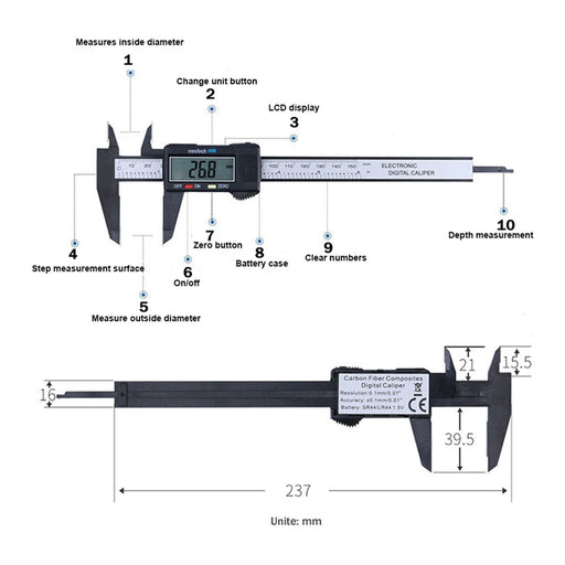 0-150mm Stainless Steel/Plastic Vernier Caliper LCD Digital Caliper 6 inch Instrument Depth Measuring Tools by PROSTORMER