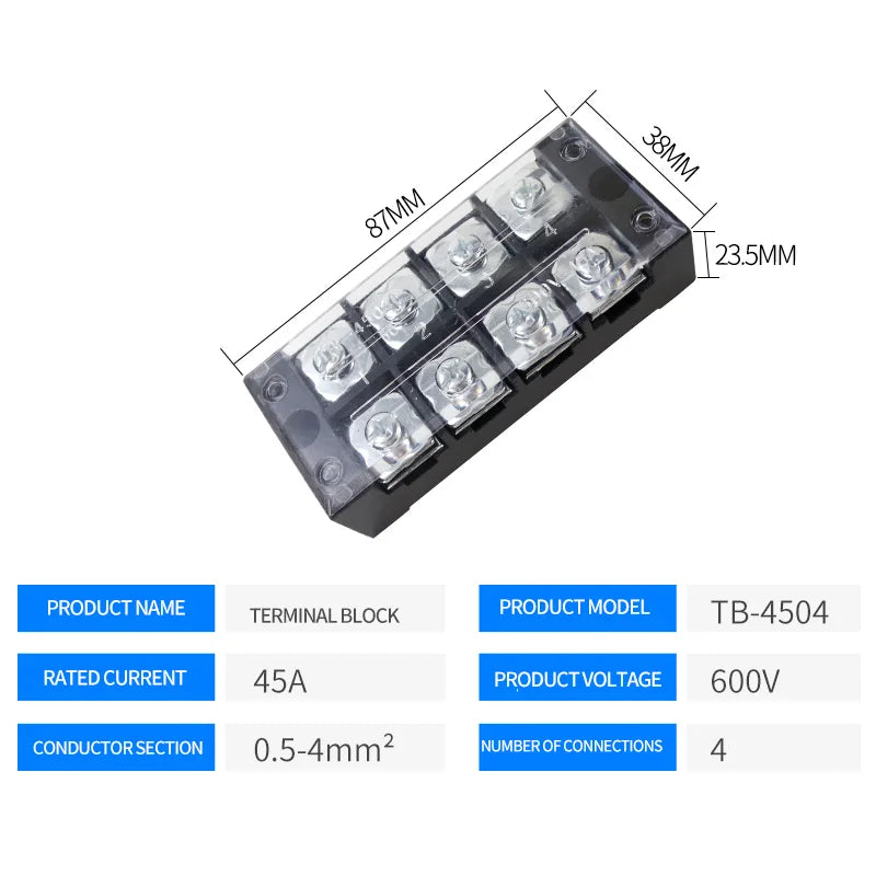 15A/25A/45A 3/4/6/8/10/12 Dual Row Barrier Screw Terminal Block Strip Wire Connector 600V Positions Optional