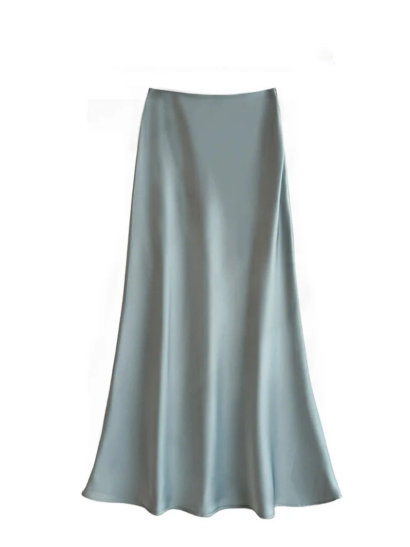 French Style Chic Women's Acetic Acid Satin Flowy High Waist Hip Hugging Skirt for Spring/Summer Fishing Tail Skirt A-line Skirt