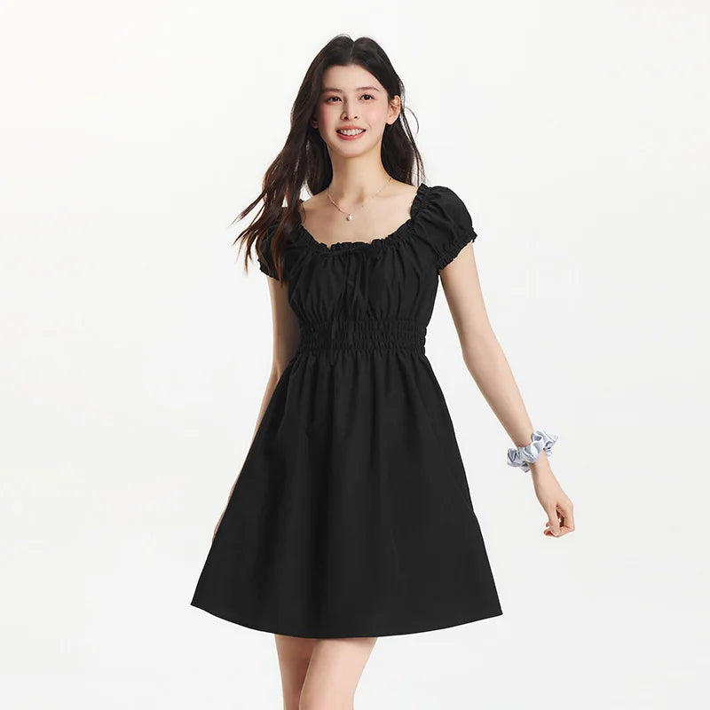Semir Bowknot Dress Women Youthful 2025 Summer New Playful Square Neck Lace Trim Flirty Short Dress