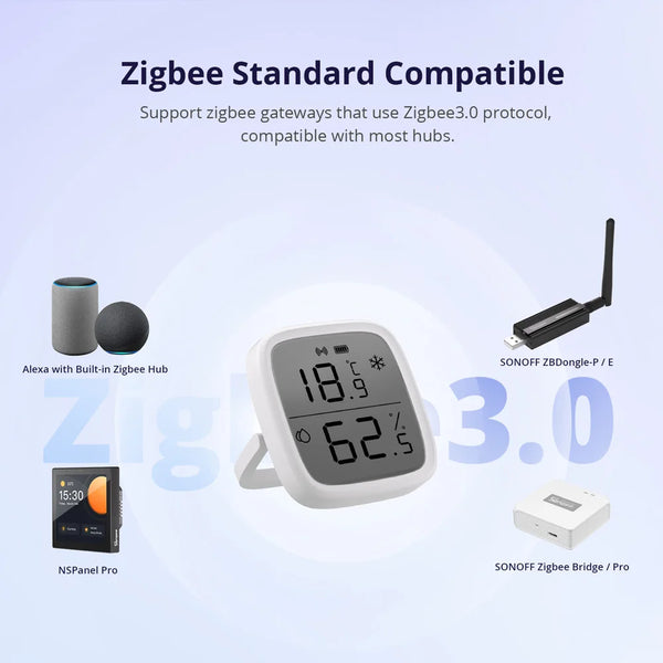 1-4PCS SONOFF SNZB-02D Zigbee LCD ទែម៉ូម៉ែត្រឌីជីថលឆ្លាតវៃ ឧបករណ៍ចាប់សញ្ញាសីតុណ្ហភាពសំណើម APP ត្រួតពិនិត្យ ធ្វើការជាមួយ Alexa Google