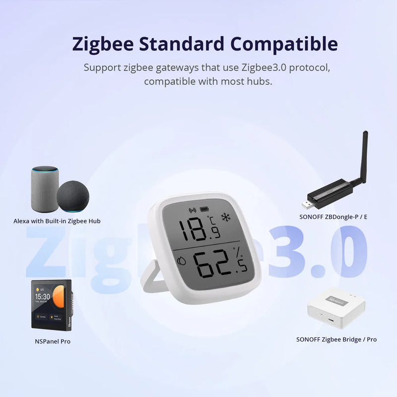 SONOFF SNZB-02D Zigbee LCD Smart Temperature Humidity Sensor Hygrometer Thermometer Works with Alexa Google Home via Zigbee Hub